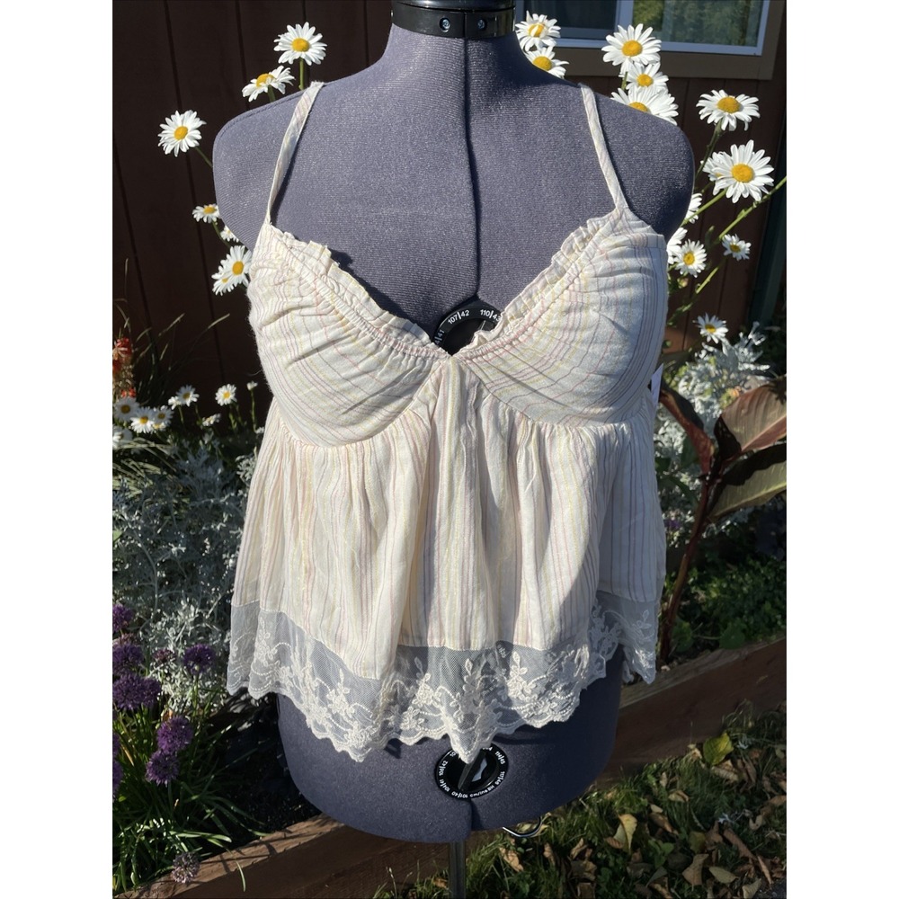 Jessica Simpson Indy Handkerchief Hem Camisole Pastel Stripe Lace Tank Top S